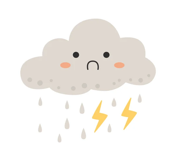Unhappy Stormy Cloud Weather Character Vector Illustration — Stock Vector