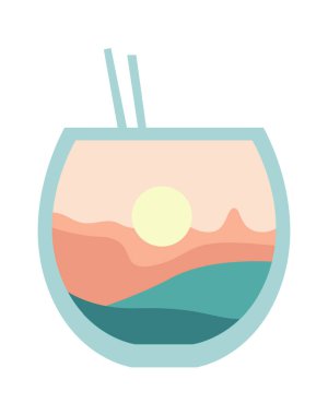 Cennet manzaralı yaz kokteyli bardağı. Vektör illüstrasyonu