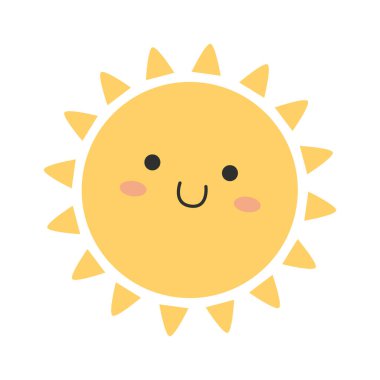 Güneşli hava. Güneş ışınlı komik bir karakter. Vektör illüstrasyonu