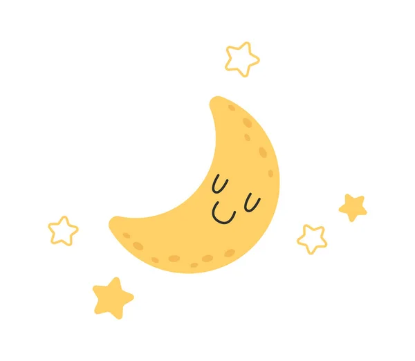 Noche Estrellada Luna Con Cara Divertida Estrellas Ilustración Vectorial — Vector de stock