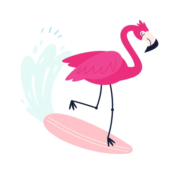 Personnage Flamingo Sur Planche Surf Illustration Vectorielle — Image vectorielle