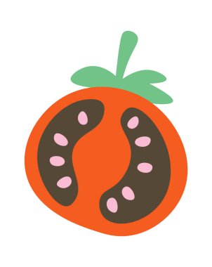 Domatesli organik sebzenin yarısı. Vektör illüstrasyonu