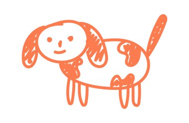 Çocuklar kurşun kalemle köpek çiziyor. Vektör illüstrasyonu