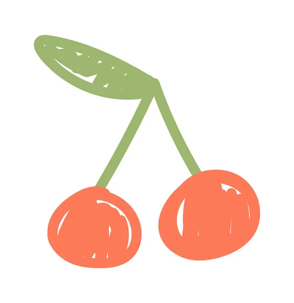 Fruta Cereza Dibujada Lápiz Ilustración Vectorial — Archivo Imágenes Vectoriales