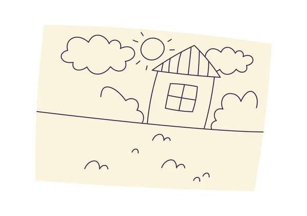 Bambini Che Disegnano Casa Matita Illustrazione Vettoriale — Vettoriale Stock