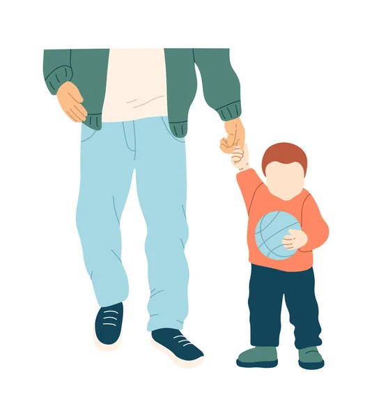Barnet Håller Vuxen Hand Och Boll Vektorillustration — Stock vektor