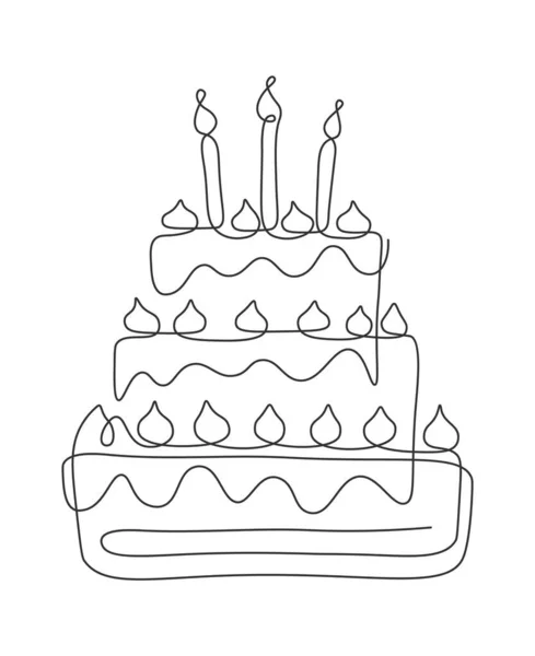ラインアートにキャンドル付きの誕生日ケーキ ベクターイラスト — ストックベクタ