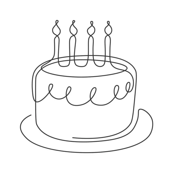 ラインアートにキャンドル付きの誕生日ケーキ ベクターイラスト — ストックベクタ