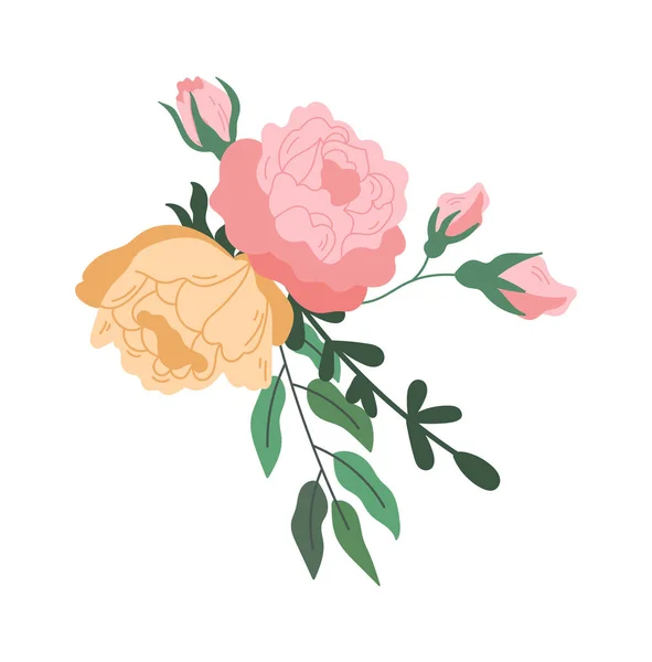 Arrangement Floral Avec Des Branches Roses Vertes Illustration Vectorielle — Image vectorielle