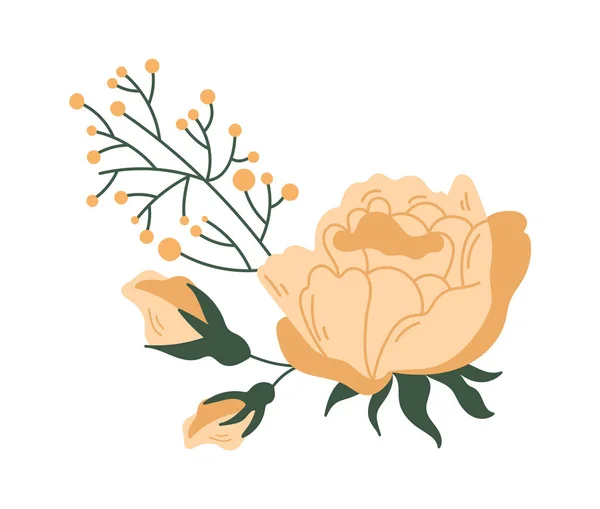 バラと緑の枝を持つ花序 ベクターイラスト — ストックベクタ