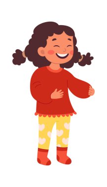 Sevimli kız gülümseyen çocuk yardımcısı. Vektör illüstrasyonu