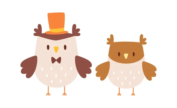 Cute Baby Owl Bird Dad Vector Illustration — Stock Vector