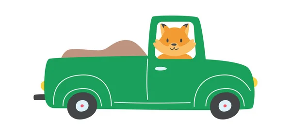 Χαριτωμένη Αλεπού Μέσα Στο Αυτοκίνητο Διάνυσμα Εικονογράφηση — Διανυσματικό Αρχείο