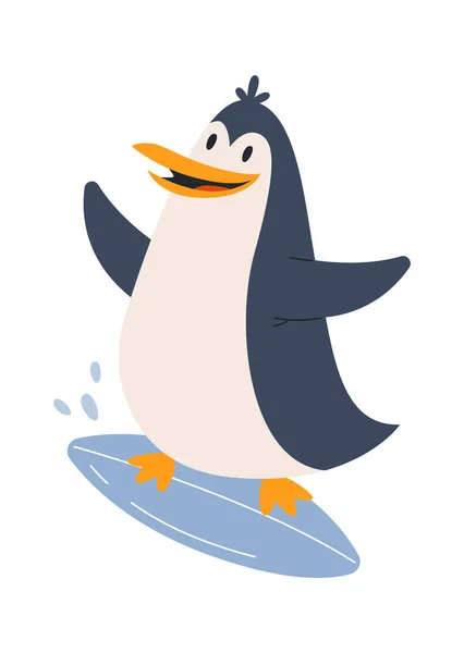 Penguin Surfboard Vector Illustration — Stockový vektor