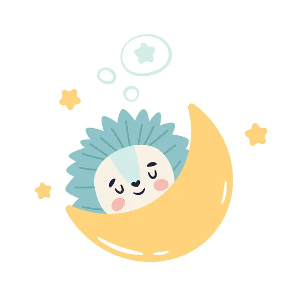 Sleepy Hedgehog Moon Vector Illustration — Stock Vector