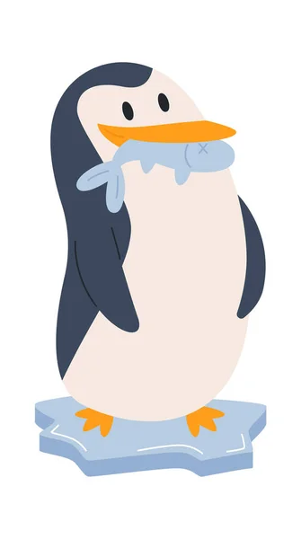Tučňák Ledu Jíst Ryby Vektorové Ilustrace — Stockový vektor