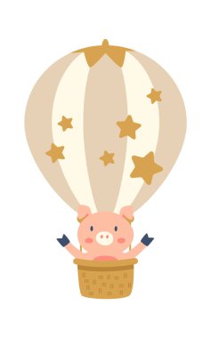 Pig in Hot-Air Balon Vektörü İllüstrasyonu