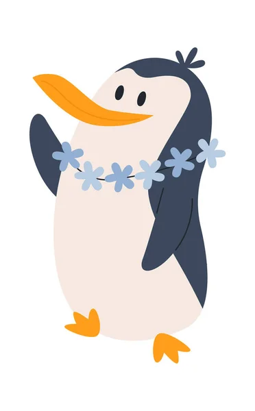 Pinguim Com Flor Coroa Vector Ilustração — Vetor de Stock