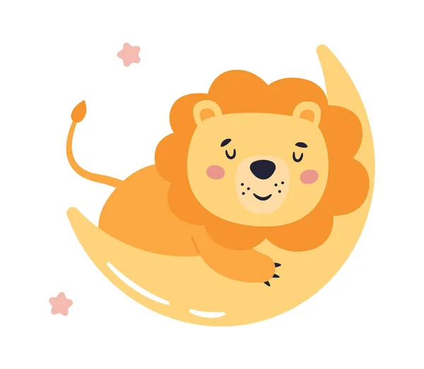 Υπνηλία Λιοντάρι Στο Φεγγάρι Διανυσματική Απεικόνιση — Διανυσματικό Αρχείο
