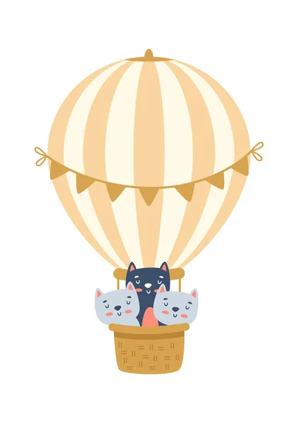 熱気球ベクトルイラストの猫 — ストックベクタ