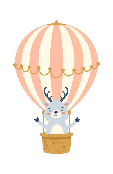 Deer Hot Air Balloon Vector Illustration — 스톡 벡터