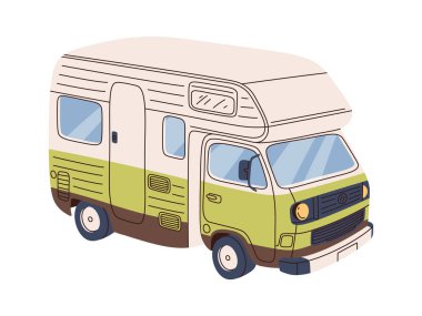 Campervan Seyahat Araba Vektörü İllüstrasyonu