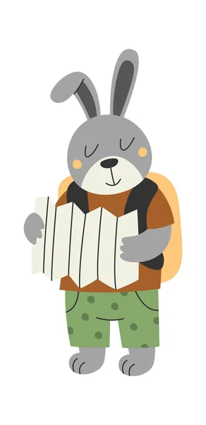 Кролик Турист Картою Рюкзаком Векторні Ілюстрації — стоковий вектор