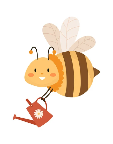 Fliegende Biene Mit Gießkannen Vektorillustration — Stockvektor
