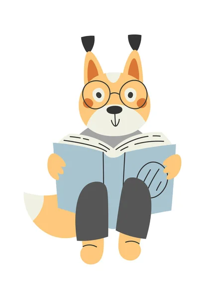 Fox Reading Livro Vector Ilustração — Vetor de Stock