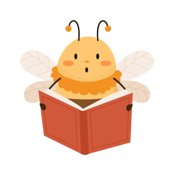Bee Reading Livro Vector Ilustração —  Vetores de Stock