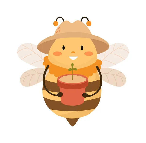 Pszczoła Wektorem Doniczki Ilustracji — Wektor stockowy