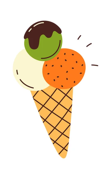 Ice Cream Cone Waffle Vector Illustration — Stock Vector
