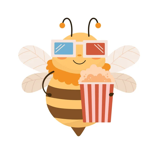 Méhecske Popcornnal Szemüveg Vektor Illusztrációval — Stock Vector