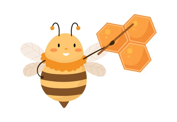 Bienencharakter Weist Auf Wabenvektorillustration Hin — Stockvektor
