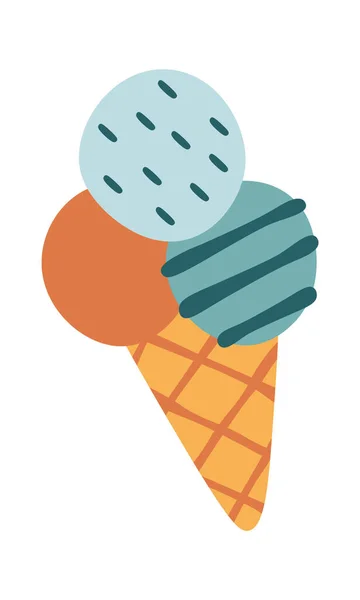 Wafel Cone Ice Cream Ballen Vector Illustratie — Stockvector