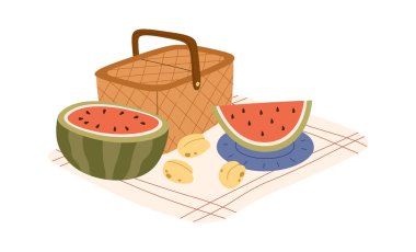 Karpuz ve kayısı Piknik Sepeti Vektör Resimlerinde