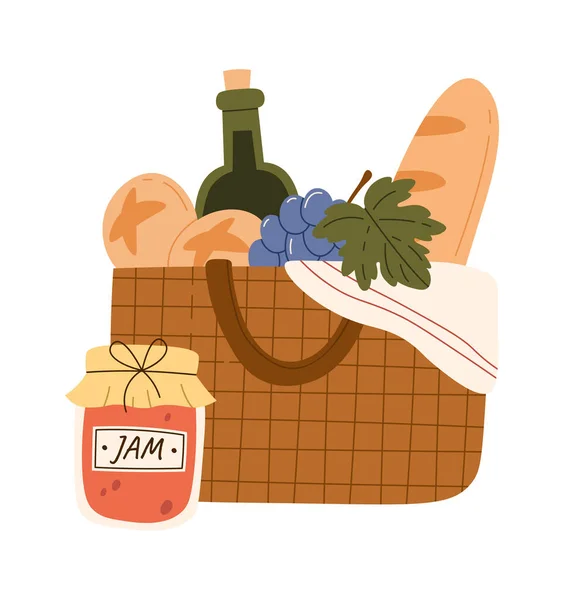 Булочки Хліб Джем Кошику Пікніка Векторні Ілюстрації — стоковий вектор