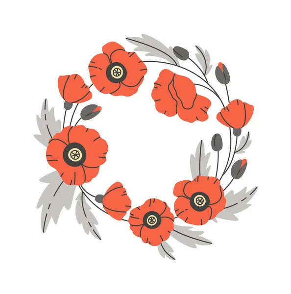 Poppies Flores Silvestres Coroa Vector Ilustração — Vetor de Stock
