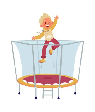 Trambolinde Zıplayan Çocuk Vektör İllüstrasyonu