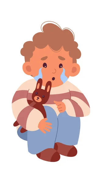 stock vector Sitting Crying Boy Vector Illustration