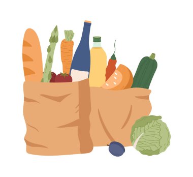 Market Vektörü İllüstrasyonlu Kağıt Torbaları