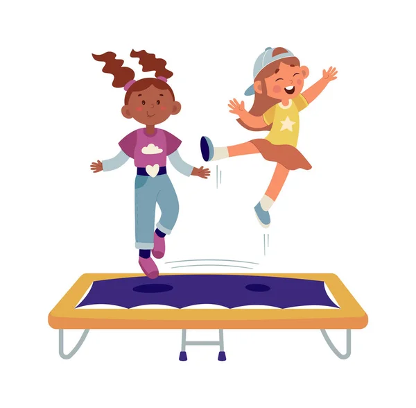 Chicas Saltando Trampolín Vector Ilustración — Vector de stock