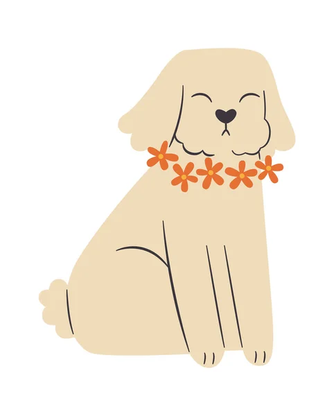 Perro Con Collar Flores Vector Ilustración — Vector de stock