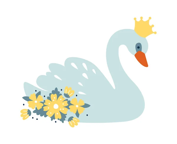 Swan Flowers Crown Vector Illustration — Stock Vector