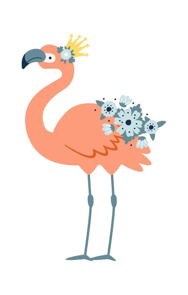 Flamingo Com Flores Ilustração Vetorial — Vetor de Stock
