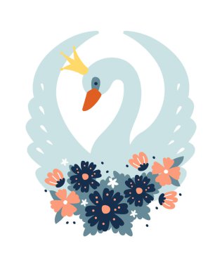 Çiçekli Kuğu ve Kraliyet Vektörü İllüstrasyonu