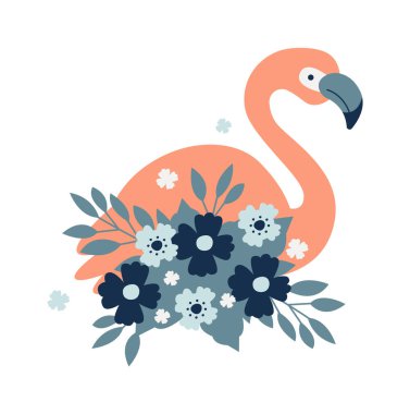 Çiçek vektör illüstrasyonlu flamingo