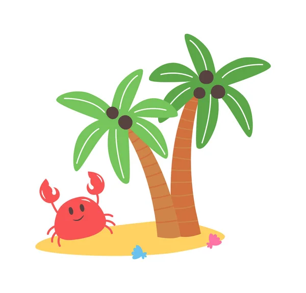 stock vector Palms And Crab on Beach Vector Illustration