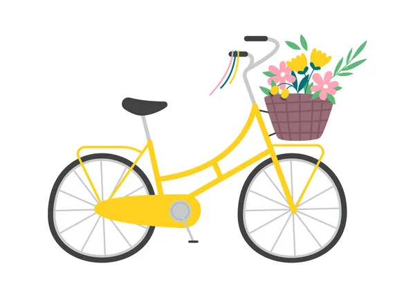 Vélo Avec Des Fleurs Dans Panier Illustration Vectorielle — Image vectorielle