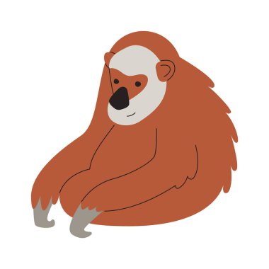 Orangutan Hayvan Oturma Vektörü İllüstrasyonu
